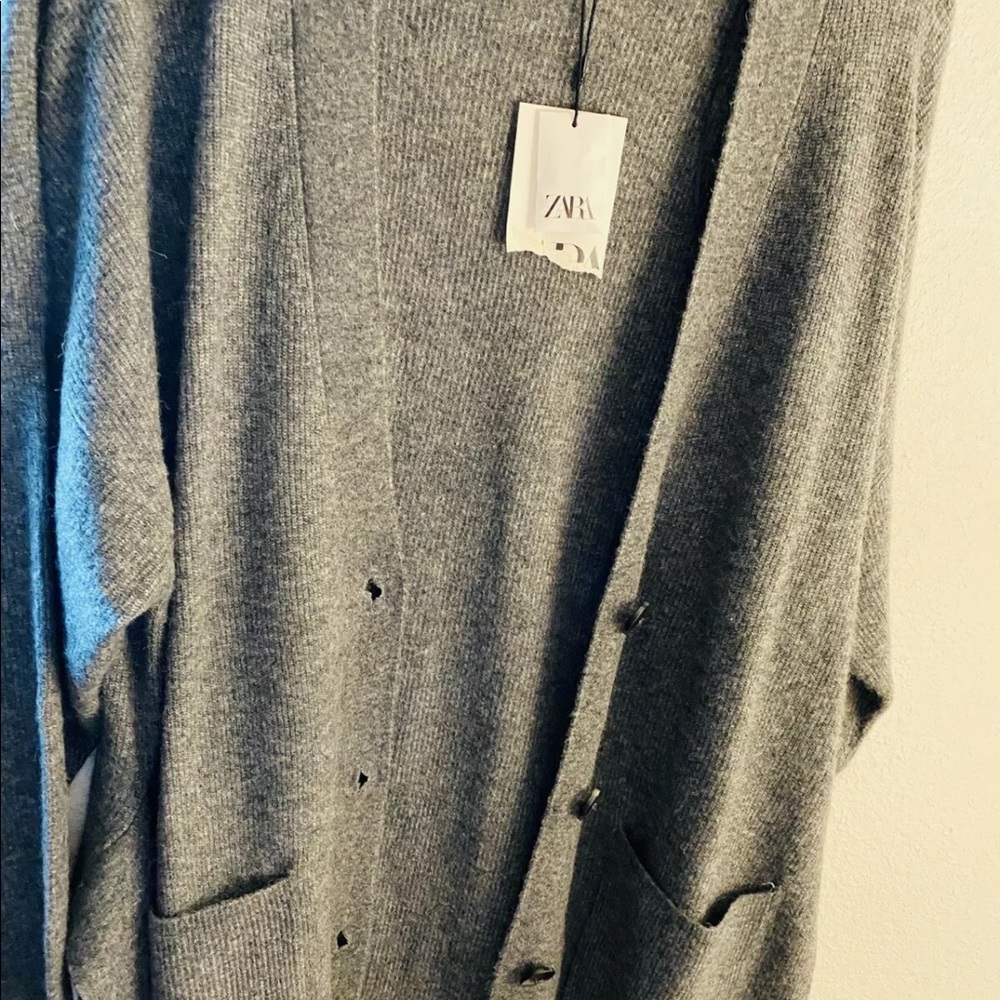 NWT Zara gray belted knit cardigan long